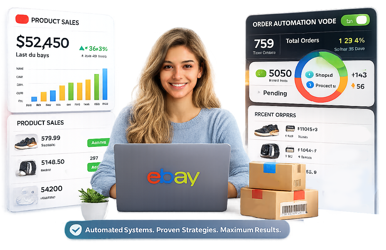 E-commerce seller with Amazon, Walmart, and Shopify automation dashboards